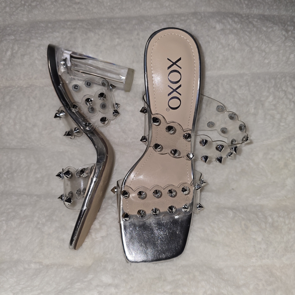 XOXO Transparent and Metallic Studded Heels